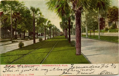 Postcard: Main Street Above Waterworks, Jacksonville, Florida