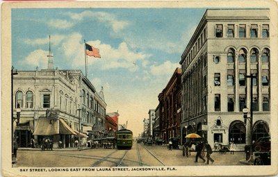 Postcard: Bay Street, Looking East from Laura Street, Jacksonville, Florida