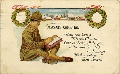 Postcard: Season's Greetings, with Uniformed Soldier, Jacksonville, Florida