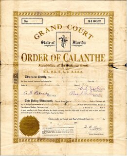Grand Court Order of Calanthe Certificate, Rosa G. Holmes
