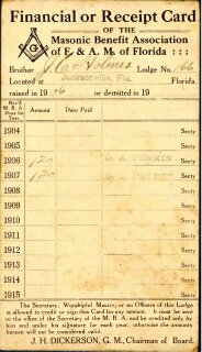 Financial or Receipt Card for Brother J.C. Holmes
