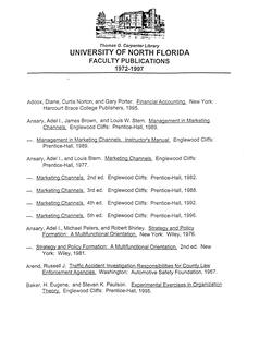 University of North Florida Faculty Publications 1972-1997