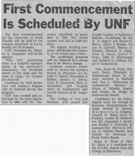 First Commencement Is Scheduled By UNF