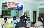 Susan Towler speaking at Community Connection check presentation by Blue Cross and Blue Shield of Florida, Inc.