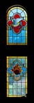 Two Stained Glass Windows. On Top is St. Luke symbolized as a bull and at the bottom is a chariot of fire. by James Dwight Davis