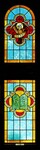 Two Stained Glass Windows. ON top is St. John symbolized as an eagle on the bottom are the tablets of the Ten Commandments by James Dwight Davis