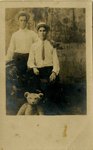 Postcard: Portrait of two men with stuffed Teddy Bear, Jacksonville, Florida; 1900's